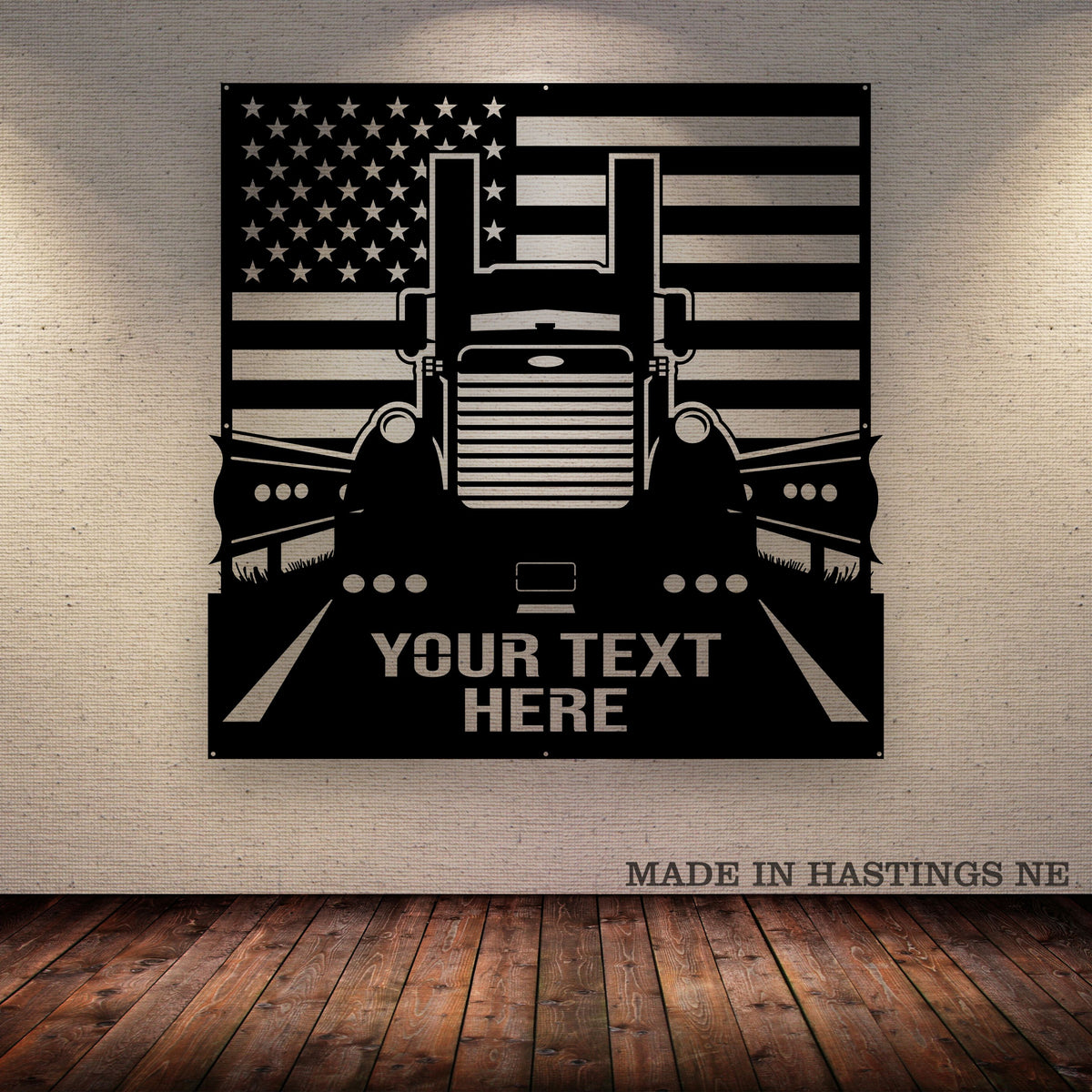 Peterbilt - American Flag - Your Text - Metal Monogram Sign - Free Shipping