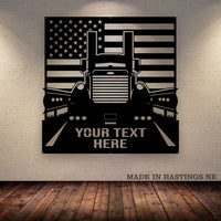 Peterbilt - American Flag - Your Text - Metal Monogram Sign - Free Shipping