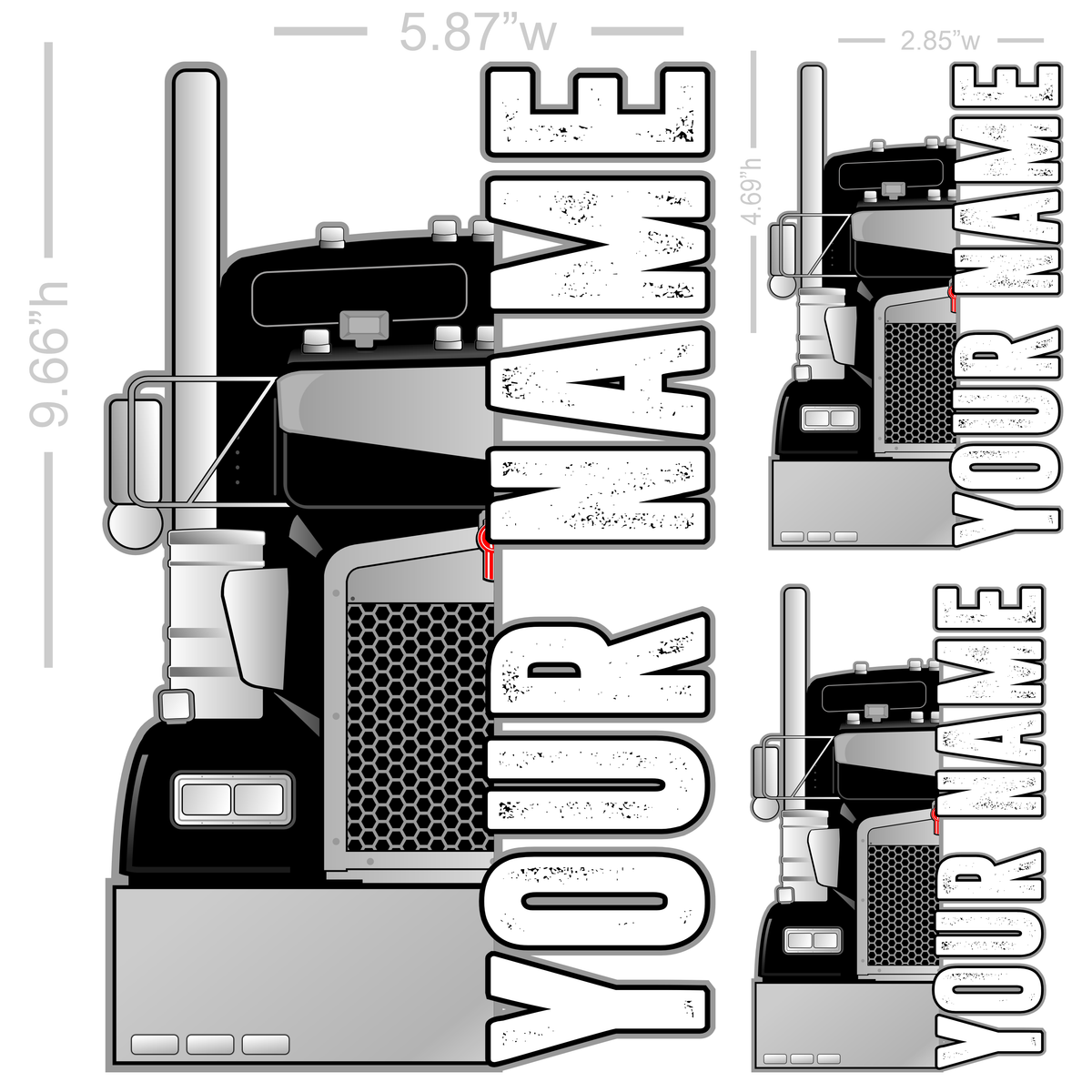Kenworth  Front End -Your Name -  3 Pack of Die-Cut Stickers - UV Inks - Laminated