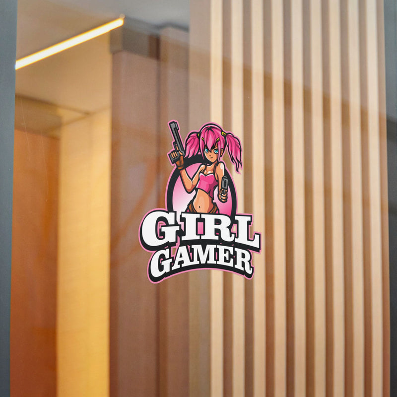 Girl Gamer - 2 Pistols - UV Inks - Laminated - Die-Cut Sticker