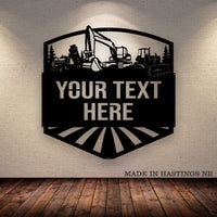 Excavator, Dump Truck, Dozer - Your Text - Metal Monogram Sign - Free Shipping
