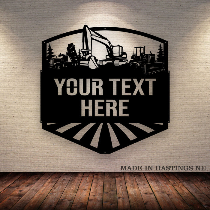 Excavator, Dump Truck, Dozer - Your Text - Metal Monogram Sign - Free Shipping