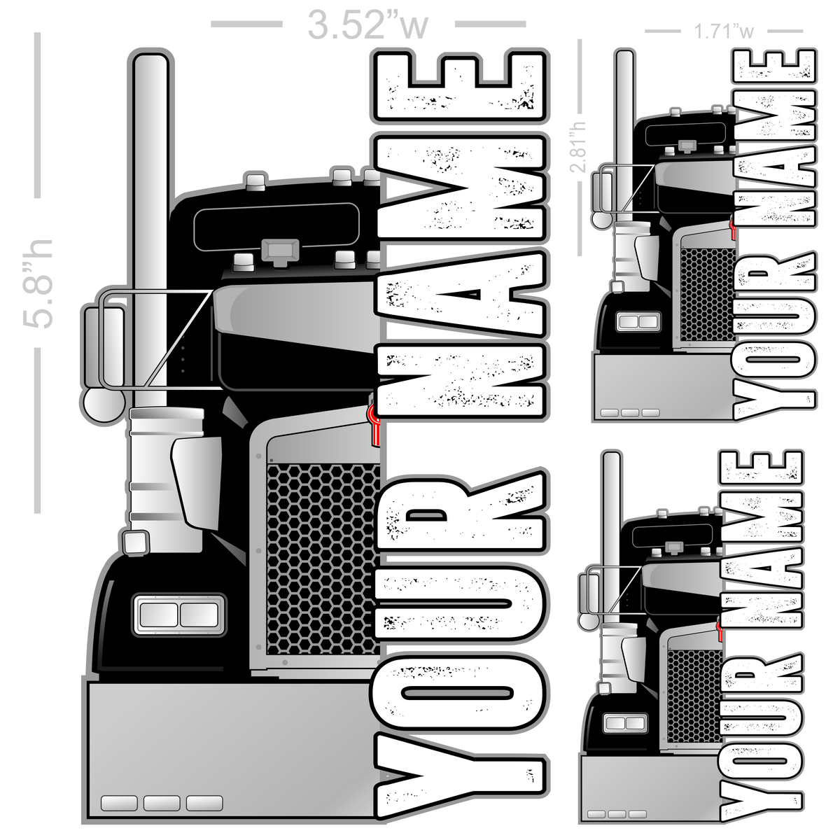 Kenworth  Front End -Your Name -  3 Pack of Die-Cut Stickers - UV Inks - Laminated