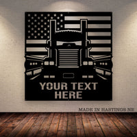 Kenworth - American Flag - Your Text - Metal Monogram Sign - Free Shipping