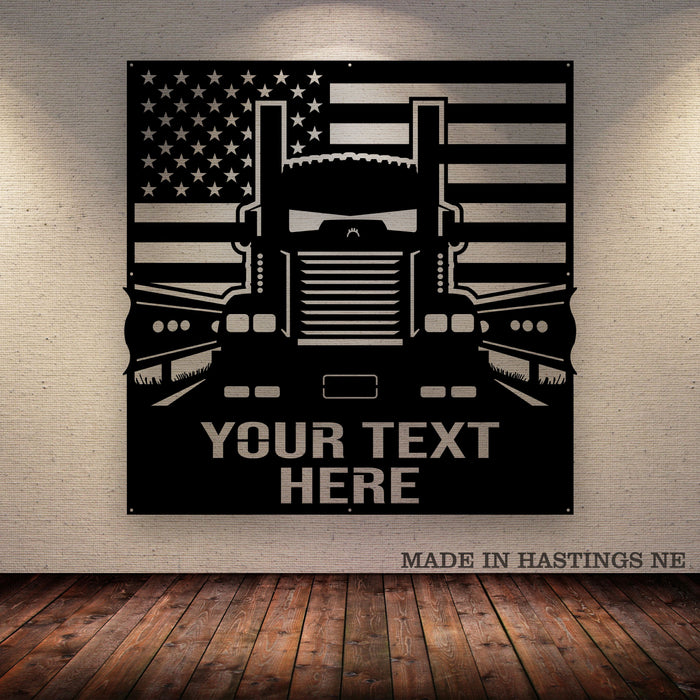 Kenworth - American Flag - Your Text - Metal Monogram Sign - Free Shipping