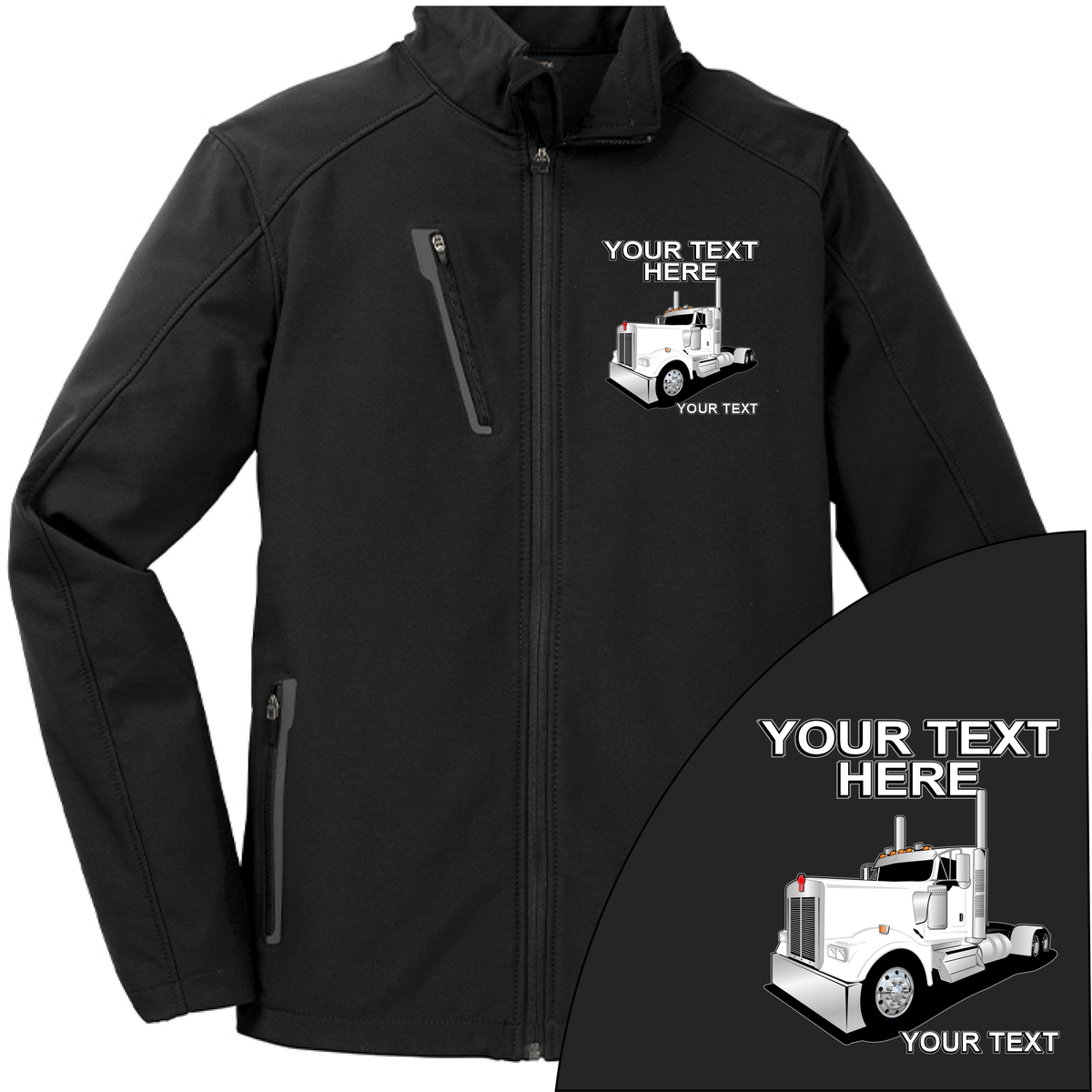 Kenworth W900 Day Cab - Your Text Here - Port Authority ® Welded Soft Shell Jacket NO HOOD - Free Shipping