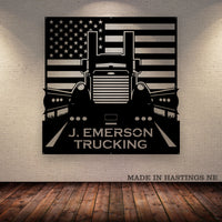 Peterbilt - American Flag - Your Text - Metal Monogram Sign - Free Shipping