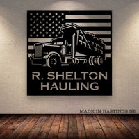 Dump Truck - American Flag - Your Text - Metal Monogram Sign - Free Shipping