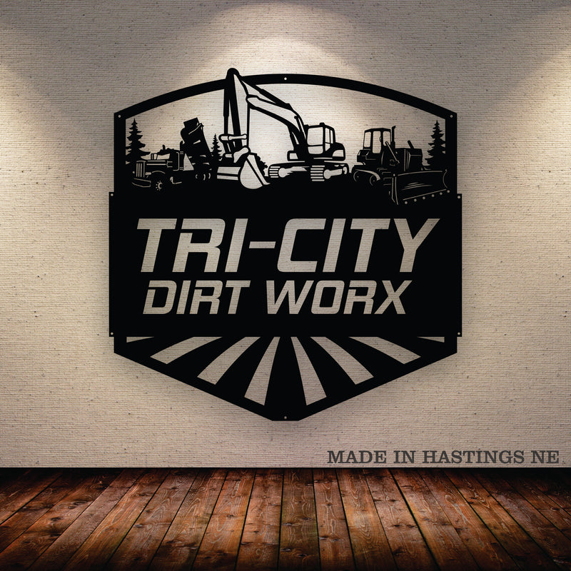 Excavator, Dump Truck, Dozer - Your Text - Metal Monogram Sign - Free Shipping