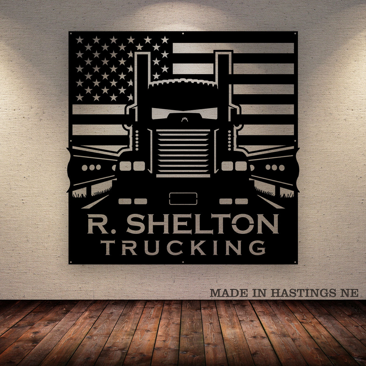 Kenworth - American Flag - Your Text - Metal Monogram Sign - Free Shipping