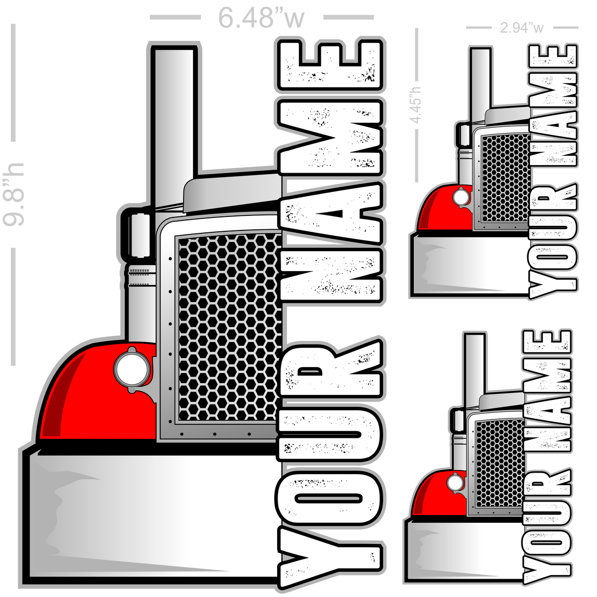Peterbilt Front End -Your Name - 3 Pack of Die-Cut Stickers - UV Inks - Laminated - Die-Cut Stickers