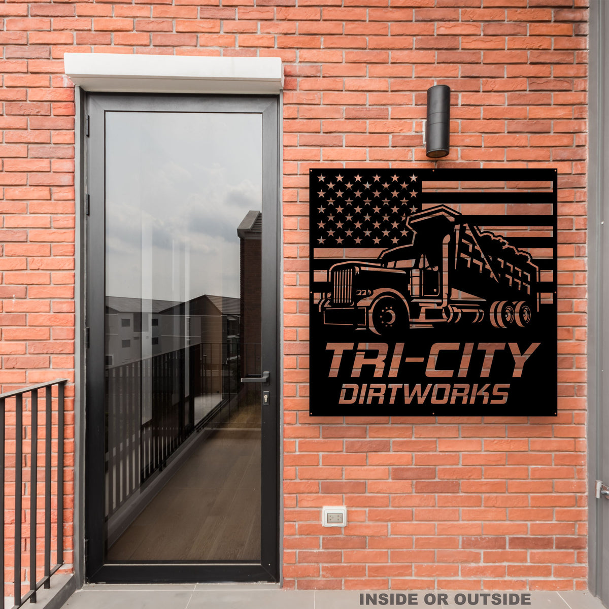 Dump Truck - American Flag - Your Text - Metal Monogram Sign - Free Shipping