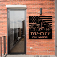 Dump Truck - American Flag - Your Text - Metal Monogram Sign - Free Shipping