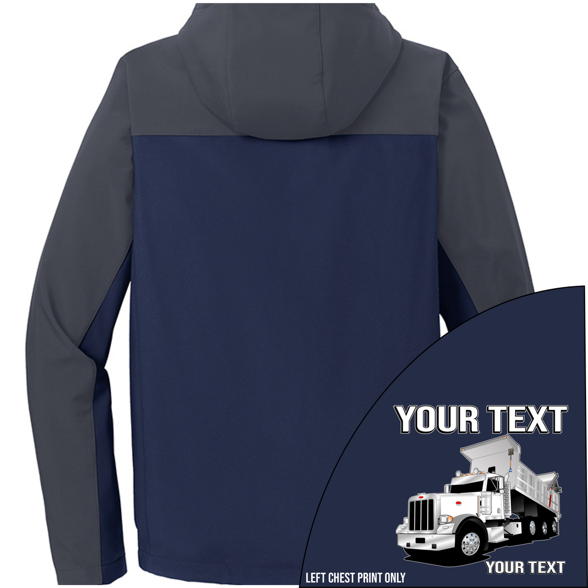 Peterbilt 389 Dump Truck - Your Text Here - Port Authority Hooded Core Soft Shell Jacket - Free Shipping