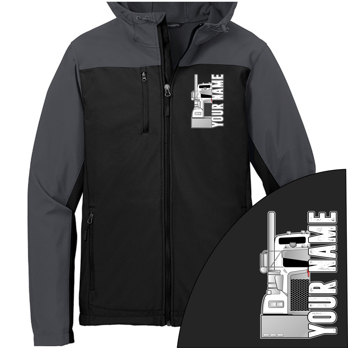 Kenworth Half Truck - Your Text Here - Port Authority Hooded Core Soft Shell Jacket - Free Shipping