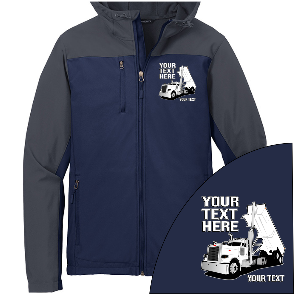 Peterbilt Day Cab  End Dump - Your Text Here - Port Authority Hooded Core Soft Shell Jacket -Free Shipping
