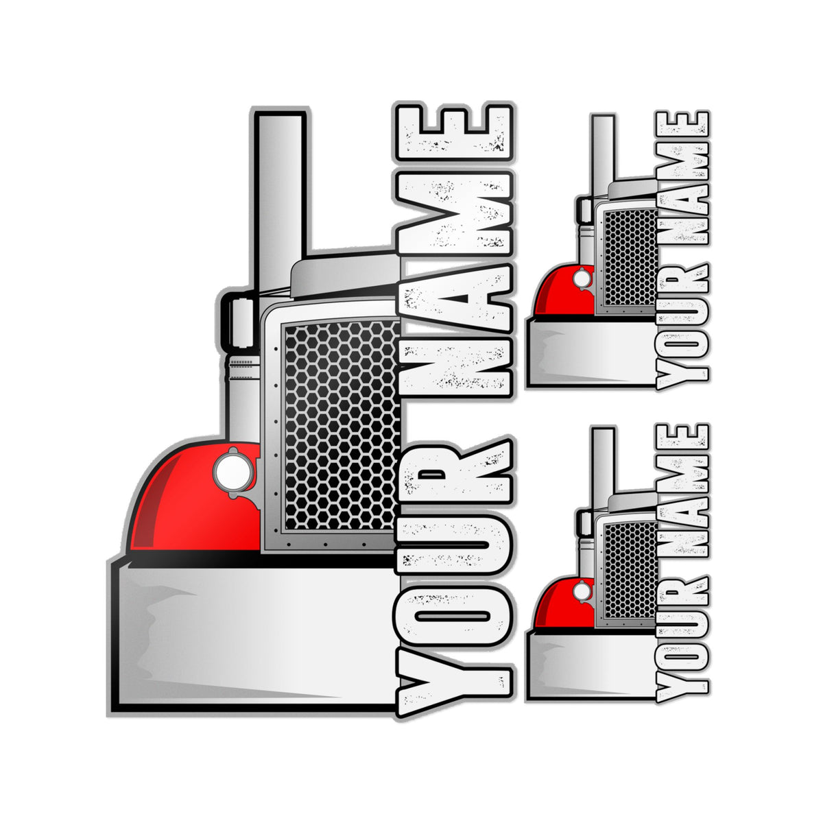 Peterbilt Front End -Your Name - 3 Pack of Die-Cut Stickers - UV Inks - Laminated - Die-Cut Stickers