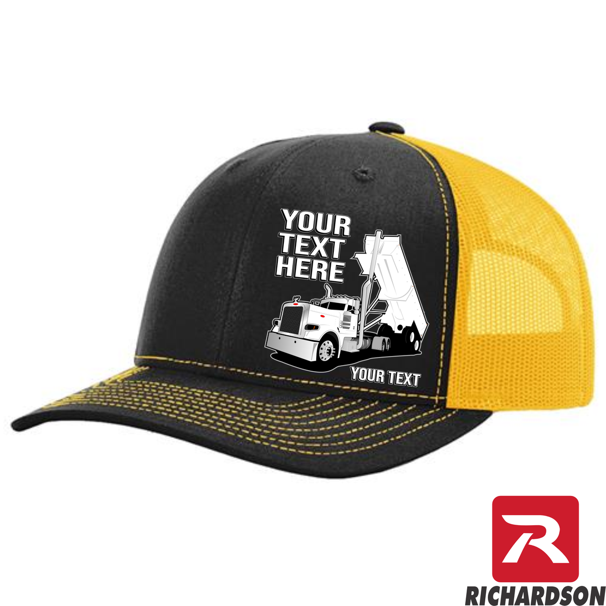 RICHARDSON 112 - Peterbilt Day Cab End Dump  - Your Text Snapback Hats - Free Shipping