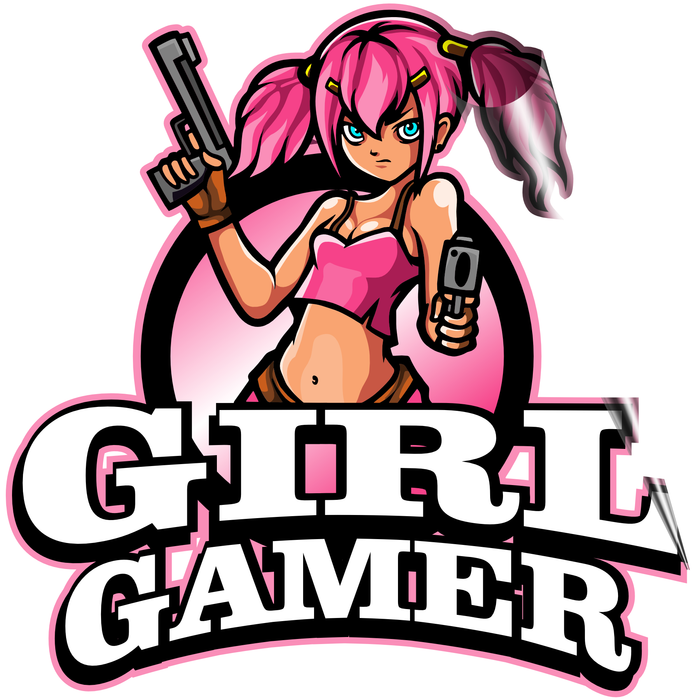 Girl Gamer - 2 Pistols - UV Inks - Laminated - Die-Cut Sticker