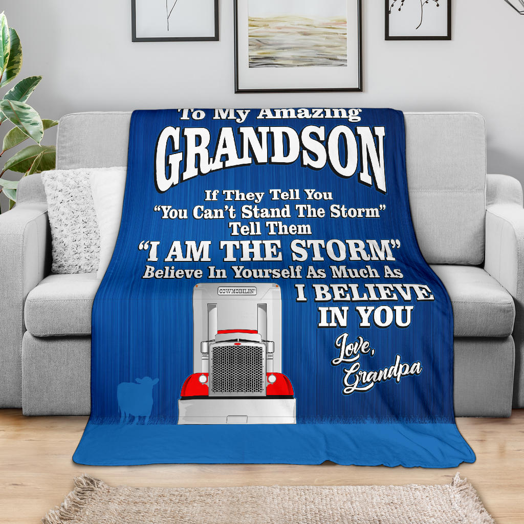 To My Amazing Grandson - Bull Hauler Blanket - Peterbilt - Free Shipping