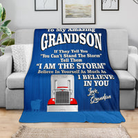 To My Amazing Grandson - Bull Hauler Blanket - Peterbilt - Free Shipping
