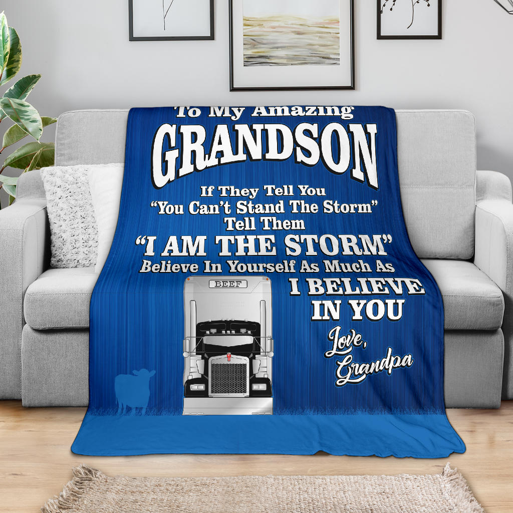 To My Amazing Grandson - Bull Hauler Blanket - Kenworth - Free Shipping