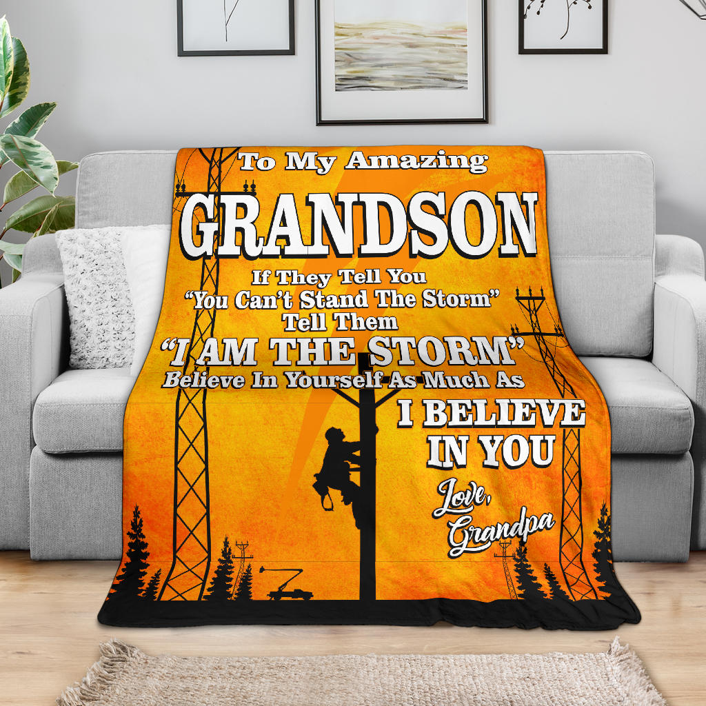 To My Amazing Grandson - Lineman - Blanket - Free Shipping