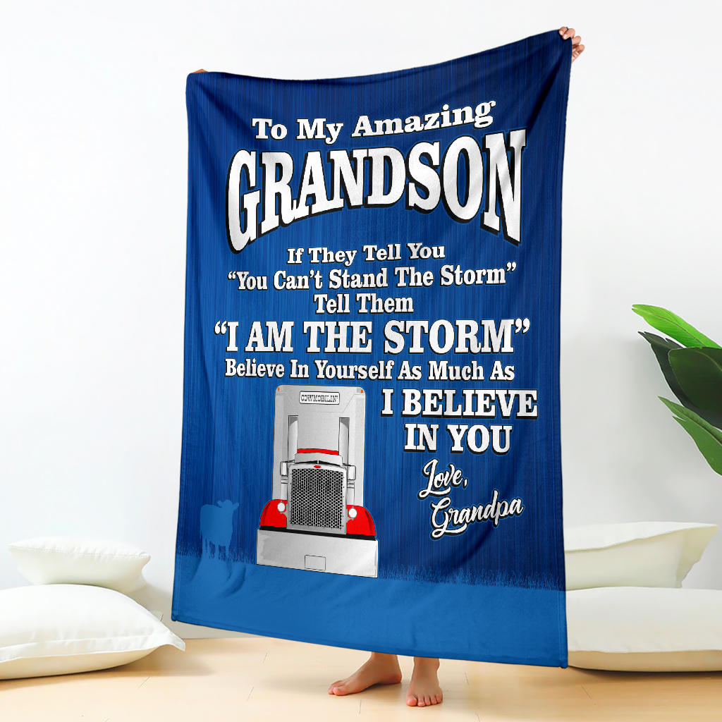 To My Amazing Grandson - Bull Hauler Blanket - Peterbilt - Free Shipping