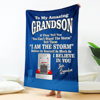 To My Amazing Grandson - Bull Hauler Blanket - Peterbilt - Free Shipping