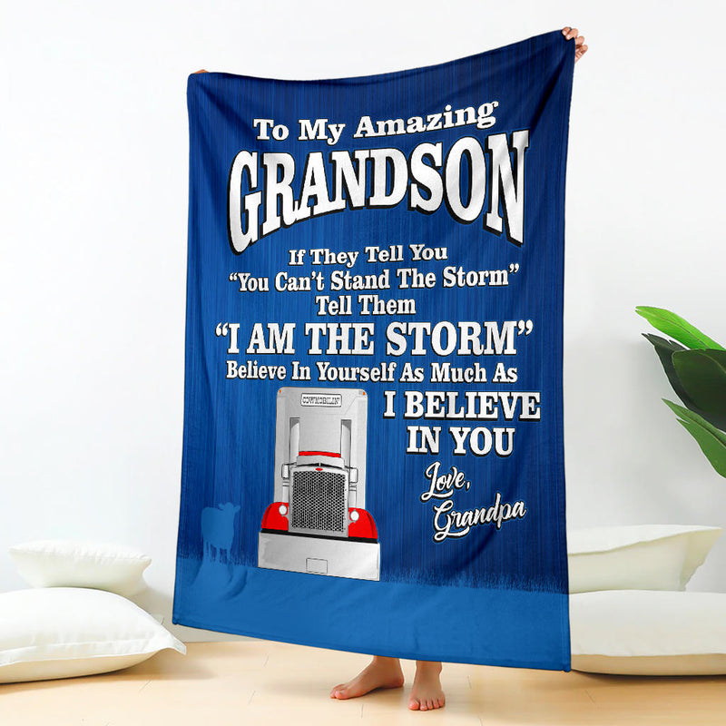 To My Amazing Grandson - Bull Hauler Blanket - Peterbilt - Free Shipping