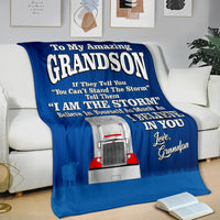 To My Amazing Grandson - Bull Hauler Blanket - Peterbilt - Free Shipping