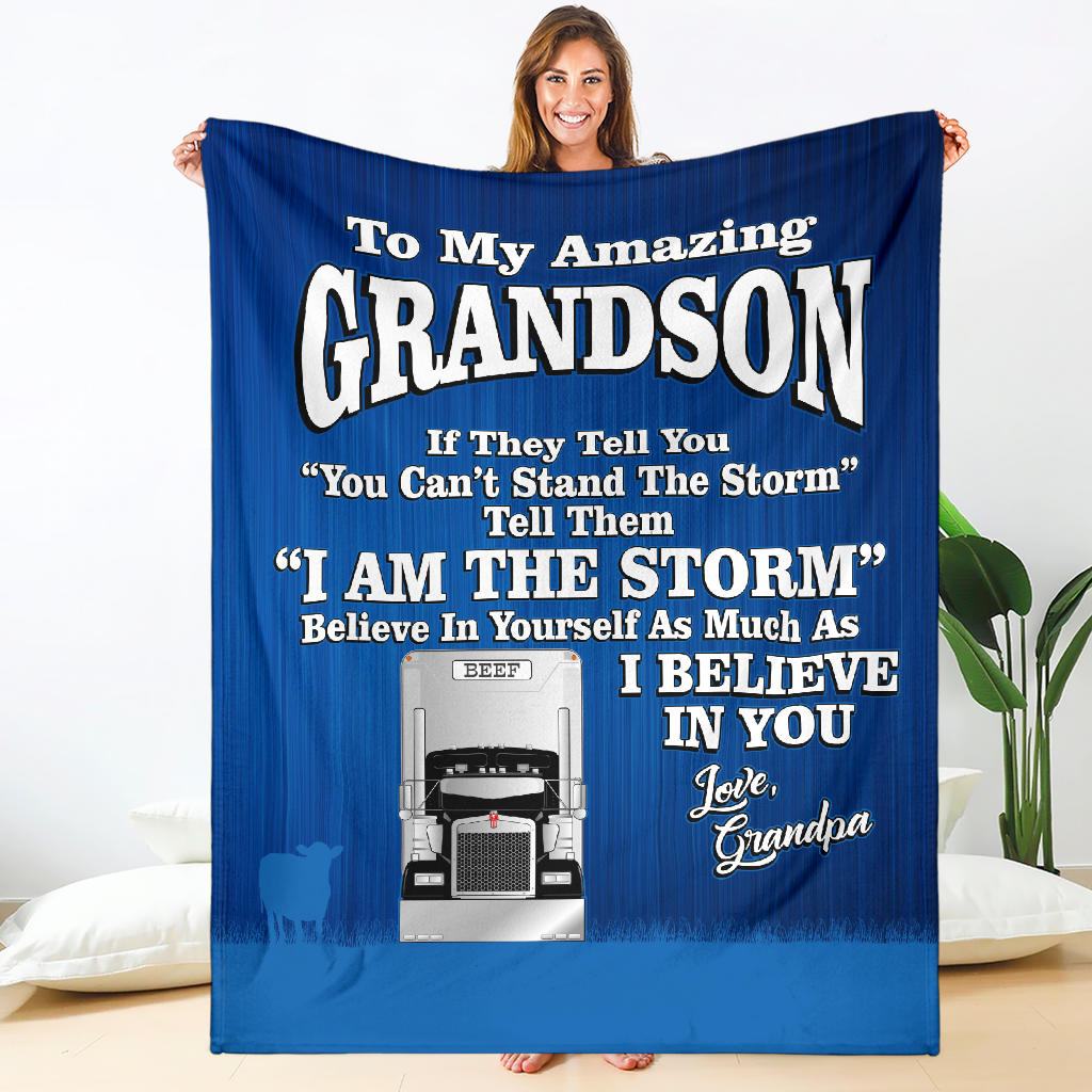 To My Amazing Grandson - Bull Hauler Blanket - Kenworth - Free Shipping