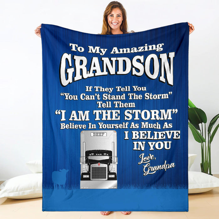 To My Amazing Grandson - Bull Hauler Blanket - Kenworth - Free Shipping