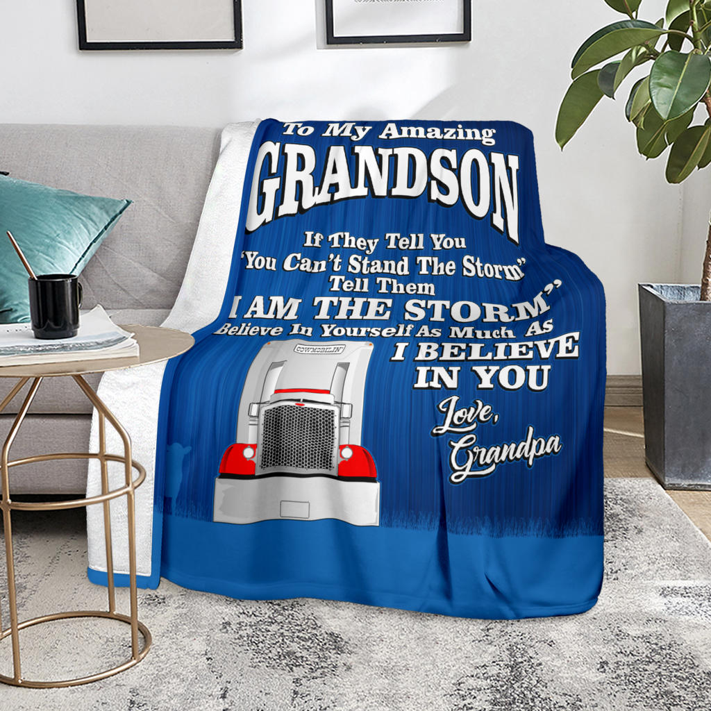 To My Amazing Grandson - Bull Hauler Blanket - Peterbilt - Free Shipping