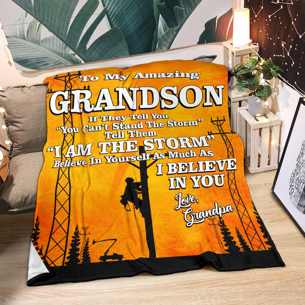 To My Amazing Grandson - Lineman - Blanket - Free Shipping