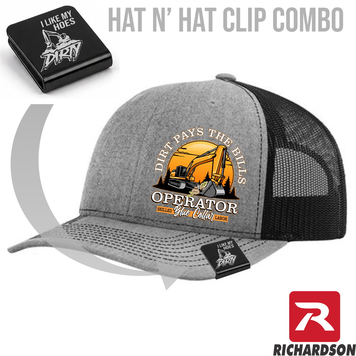 Dirt Pays the Bills - Excavator - Hat & Clip Combo - Richardson 112 - Free Shipping