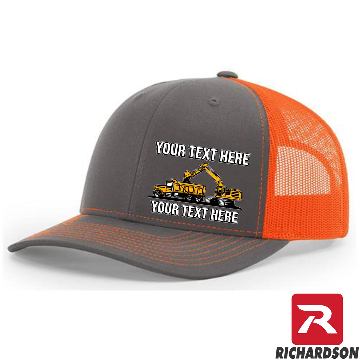 Excavator Dump Truck Loading  - Your Text Here - Richardson 112 - Trucker Snapback Hats - Free Shipping