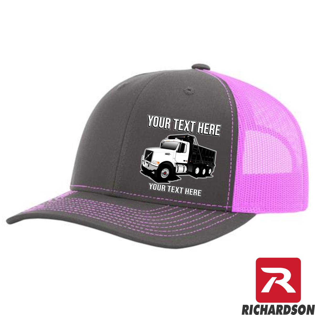 Volvo VHD Dump Truck -  Richardson 112 Trucker Hat - Your Text Here - Free Shipping