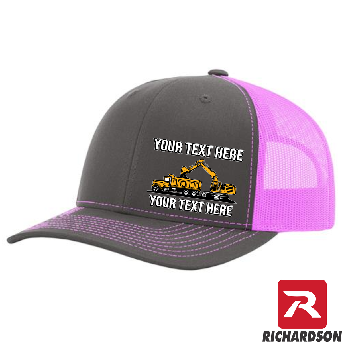 Excavator Dump Truck Loading  - Your Text Here - Richardson 112 - Trucker Snapback Hats - Free Shipping