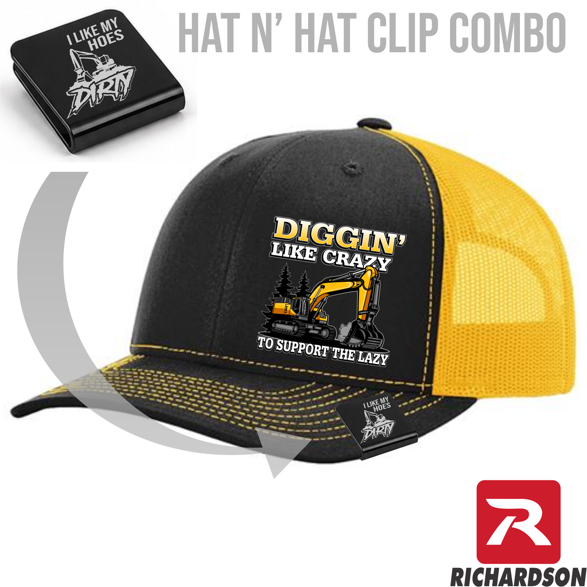 Diggin' Like  Crazy to Support the Lazy - Richardson 112 - Hat & Clip Combo - Free Shipping