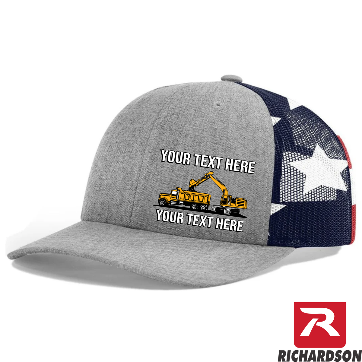 Excavator Dump Truck Loading  - Your Text Here - Richardson 112 - Trucker Snapback Hats - Free Shipping