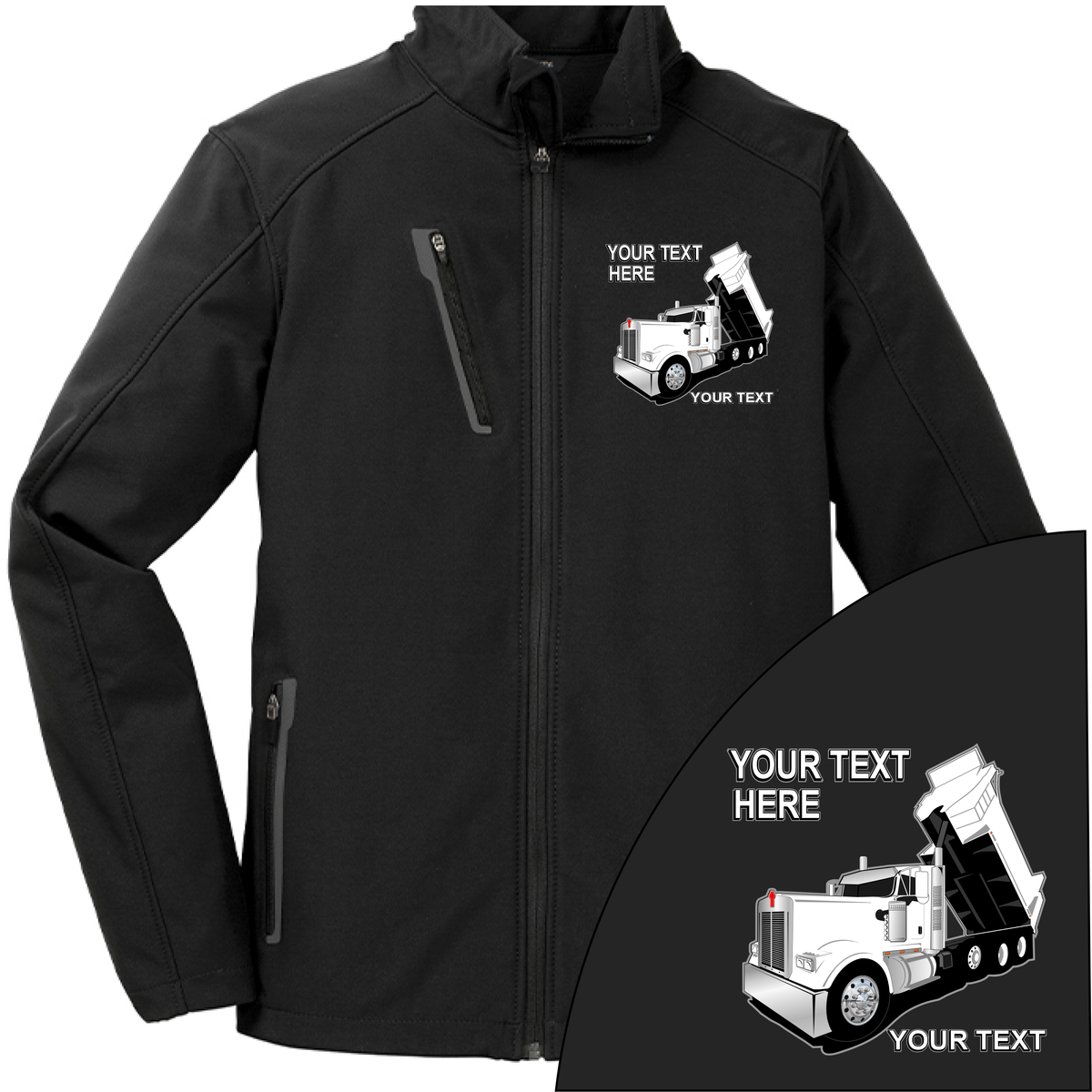 Kenworth Dump Truck - Your Text Here - Port Authority ® Welded  Soft Shell Jacket NO HOOD - Free Shipping