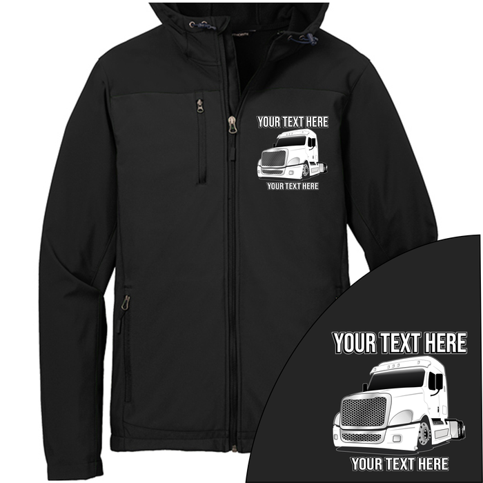 Freightliner Cascadia Full Truck - Your Text Here - Port Authority Hooded Core Soft Shell Jacket  - Free Shipping