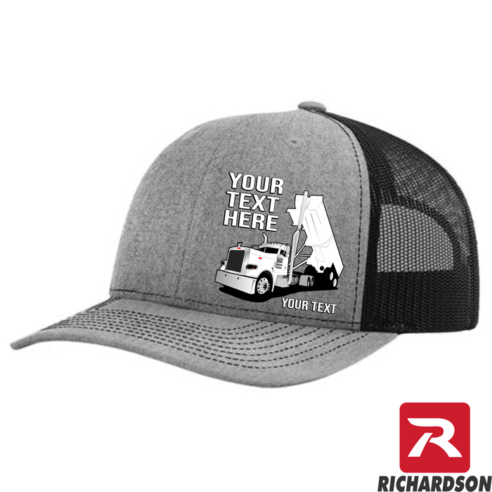 RICHARDSON 112 - Peterbilt Day Cab End Dump  - Your Text Snapback Hats - Free Shipping