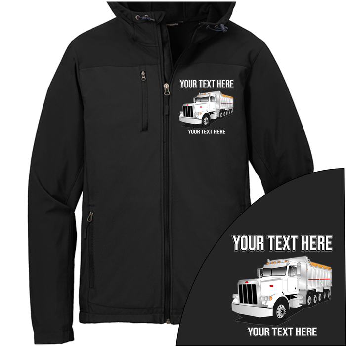 Peterbilt 357 Dump Truck - Your Text Here - Port Authority Hooded Core  Soft Shell Jacket -Free Shipping