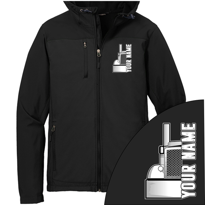 Peterbilt half Truck - Your Text Here - Port Authority Hooded Core Soft Shell Jacket - Free Shipping