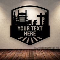 Kenworth W900 Trucker Kneeling at Cross Metal Monogram Sign - Free Shipping