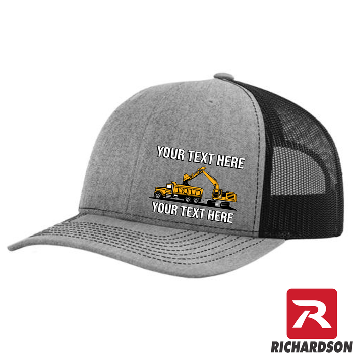 Excavator Dump Truck Loading  - Your Text Here - Richardson 112 - Trucker Snapback Hats - Free Shipping