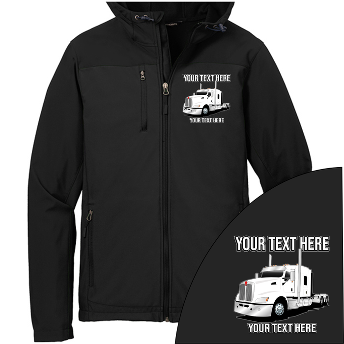 Kenworth T600 Full Truck - Your Text Here - Port Authority Hooded Core Soft Shell Jacket  - Free Shipping
