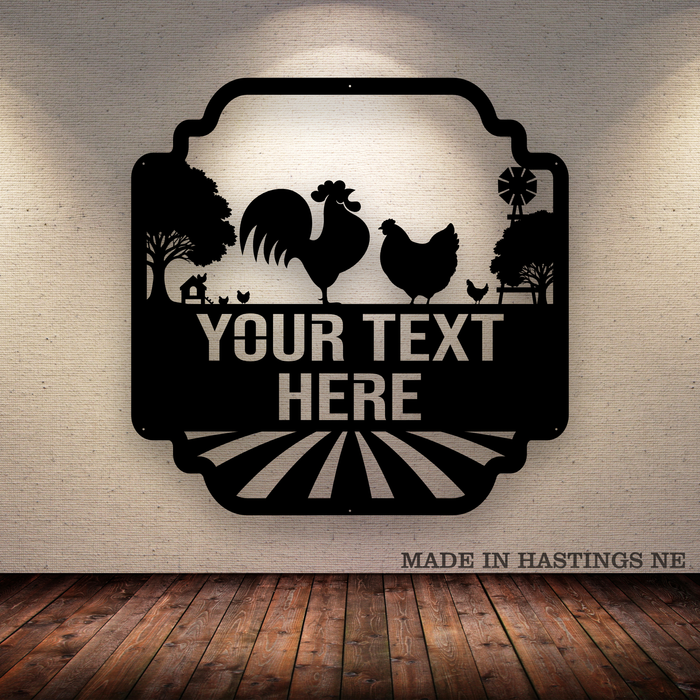 Rooster Hens Chicken Coop Metal Monogram Sign - Free Shipping